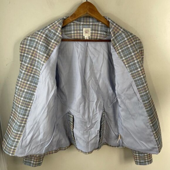 AUTRES FILLES blue/yellow Plaid unstructured gold hardware Blazer Jacket Size M - Picture 4 of 13